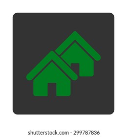 Realty icon. Vector style is green and gray colors, flat rounded square button on a white background.