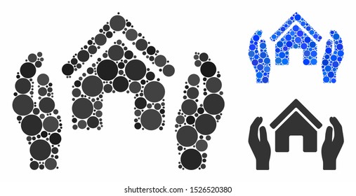Realty insurance hands composition for realty insurance hands icon of small circles in various sizes and color hues. Vector round elements are combined into blue composition.