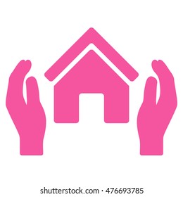 Realty Insurance Hands icon. Vector style is flat iconic symbol, pink color, white background.