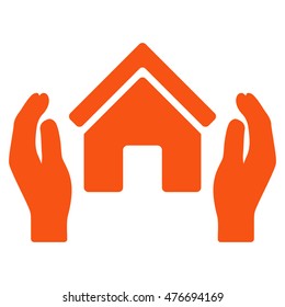 Realty Insurance Hands icon. Vector style is flat iconic symbol, orange color, white background.
