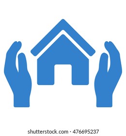 Realty Insurance Hands icon. Vector style is flat iconic symbol, cobalt color, white background.