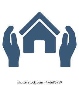 Realty Insurance Hands icon. Vector style is flat iconic symbol, blue color, white background.