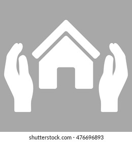 Realty Insurance Hands icon. Vector style is flat iconic symbol, white color, silver background.