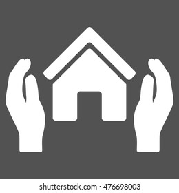 Realty Insurance Hands icon. Vector style is flat iconic symbol, white color, gray background.