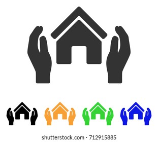 Realty Insurance Hands icon. Vector illustration style is a flat iconic realty insurance hands symbol with black, grey, green, blue, yellow color versions. Designed for web and software interfaces.