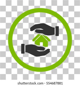 Realty Insurance Hands vector icon. Illustration style is flat iconic bicolor eco green and gray symbol on a transparent background.