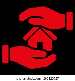 Realty insurance icon from Business Bicolor Set. Vector style: flat symbol, red color, rounded angles, black background.