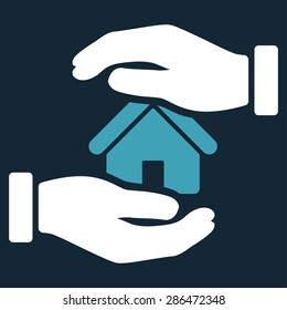 Realty insurance icon from Business Bicolor Set. Vector style: bicolor flat symbol, blue and white colors, rounded angles, dark blue background.