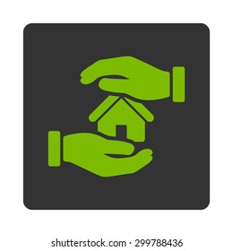 Realty insurance icon. Vector style is eco green and gray colors, flat rounded square button on a white background.