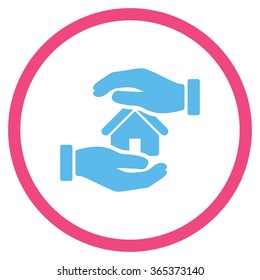 Realty Insurance vector icon. Style is bicolor flat circled symbol, pink and blue colors, rounded angles, white background.