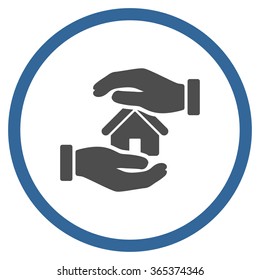 Realty Insurance vector icon. Style is bicolor flat circled symbol, cobalt and gray colors, rounded angles, white background.