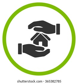 Realty Insurance vector icon. Style is bicolor flat circled symbol, eco green and gray colors, rounded angles, white background.