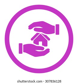 Realty insurance vector icon. This rounded flat symbol is drawn with violet color on a white background.