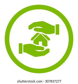 Realty insurance vector icon. This rounded flat symbol is drawn with eco green color on a white background.