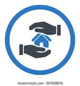Realty insurance vector icon. This rounded flat symbol is drawn with smooth blue colors on a white background.