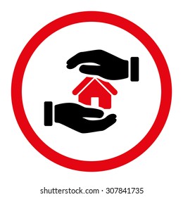 Realty insurance vector icon. This rounded flat symbol is drawn with intensive red and black colors on a white background.