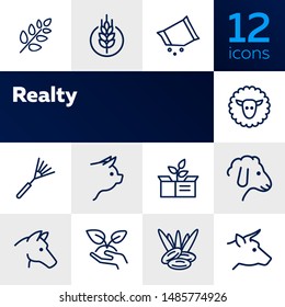 Realty line icon set. Set of line icons on white background. Modern life concept. Building, key, keyhole, lock. Vector illustration can be used for topics like modern life, architecture, investment