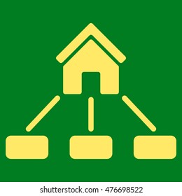 Realty Links icon. Vector style is flat iconic symbol, yellow color, green background.