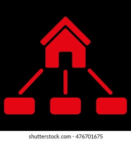 Realty Links icon. Vector style is flat iconic symbol, red color, black background.