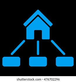 Realty Links icon. Vector style is flat iconic symbol, blue color, black background.