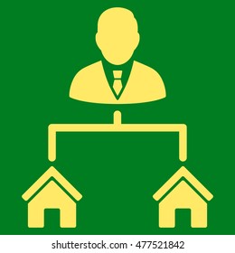 Realty Manager icon. Vector style is flat iconic symbol, yellow color, green background.