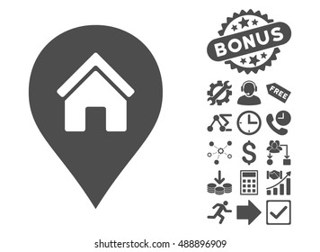 Realty Map Marker icon with bonus icon set. Vector illustration style is flat iconic symbols, gray color, white background.