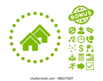 Realty pictograph with bonus clip art. Vector illustration style is flat iconic symbols, eco green color, white background.