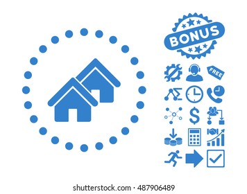 Realty pictograph with bonus design elements. Vector illustration style is flat iconic symbols, cobalt color, white background.