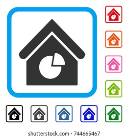 Realty Pie Chart icon. Flat grey iconic symbol in a blue rounded frame. Black, gray, green, blue, red, orange color versions of Realty Pie Chart vector. Designed for web and software user interface.