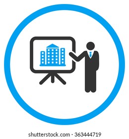 Realty Presentation vector icon. Style is bicolor flat circled symbol, blue and gray colors, rounded angles, white background.