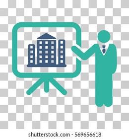 Realty Presention icon. Vector illustration style is flat iconic bicolor symbol, cobalt and cyan colors, transparent background. Designed for web and software interfaces.