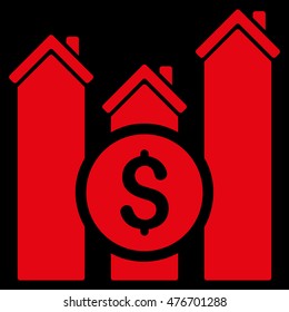 Realty Price Charts icon. Vector style is flat iconic symbol, red color, black background.