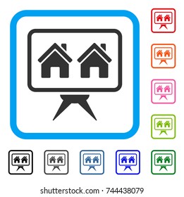 Realty Project icon. Flat grey iconic symbol in a blue rounded square. Black, gray, green, blue, red, orange color variants of Realty Project vector. Designed for web and application UI.
