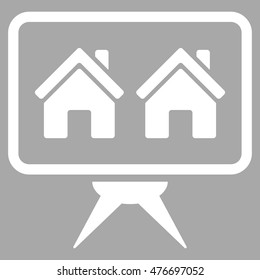 Realty Project icon. Vector style is flat iconic symbol, white color, silver background.