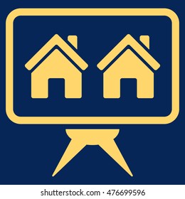 Realty Project icon. Vector style is flat iconic symbol, yellow color, blue background.