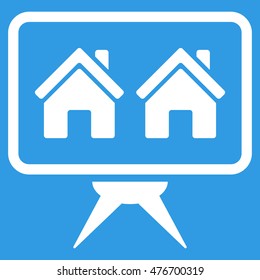 Realty Project icon. Vector style is flat iconic symbol, white color, blue background.