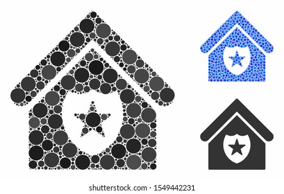 Realty protection composition of circle elements in different sizes and color hues, based on realty protection icon. Vector circle elements are composed into blue composition.