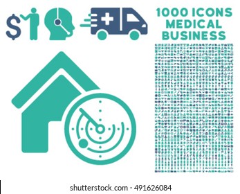 Realty Radar icon with 1000 medical commerce cobalt and cyan vector design elements. Design style is flat bicolor symbols, white background.