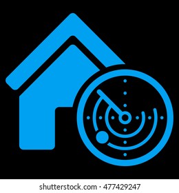Realty Radar icon. Vector style is flat iconic symbol, blue color, black background.