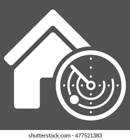 Realty Radar icon. Vector style is flat iconic symbol, white color, gray background.
