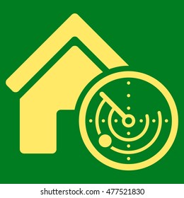 Realty Radar icon. Vector style is flat iconic symbol, yellow color, green background.