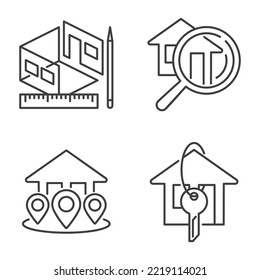 Realty Rental Or Building Company Icons Set For Website Categories - Projecting, Search, Location Or Booking And Mortgage Or Rent