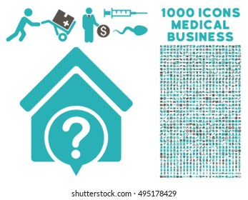 Realty State icon with 1000 medical commerce grey and cyan vector pictographs. Set style is flat bicolor symbols, white background.