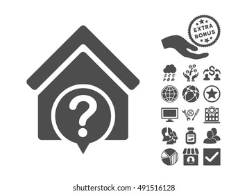 Realty State icon with bonus elements. Vector illustration style is flat iconic symbols, gray color, white background.