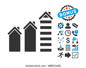 Realty Trend icon with bonus pictures. Vector illustration style is flat iconic bicolor symbols, blue and gray colors, white background.