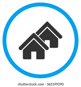 Realty vector icon. Style is bicolor flat circled symbol, blue and gray colors, rounded angles, white background.