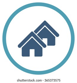 Realty vector icon. Style is bicolor flat circled symbol, cyan and blue colors, rounded angles, white background.