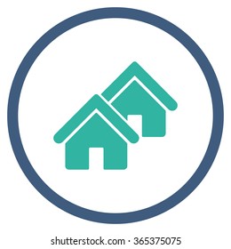 Realty vector icon. Style is bicolor flat circled symbol, cobalt and cyan colors, rounded angles, white background.