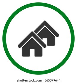 Realty vector icon. Style is bicolor flat circled symbol, green and gray colors, rounded angles, white background.