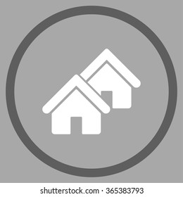 Realty vector icon. Style is bicolor flat circled symbol, dark gray and white colors, rounded angles, silver background.